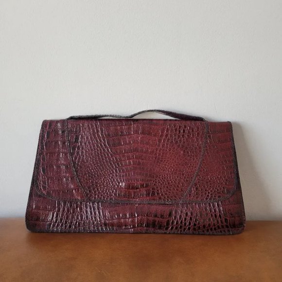 Vintage Handbags - Vintage Oxblood Embossed Leather Handbag
